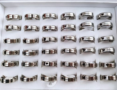 20pcs/lot Forever love Ring Heart Lovers Promise Stainless Steel Wedding Rings - Picture 7 of 7