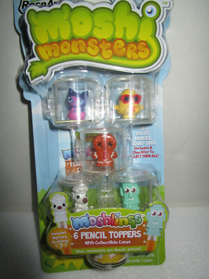 VTG Moshi Monsters 6 Pencil Toppers #16307 Cases & Mystery Moshling NEW 2012