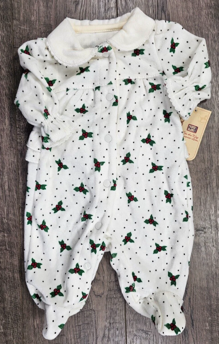 Baby Girl Clothes New Faded Glory Newborn Velour Christmas Holly Footed Outfit