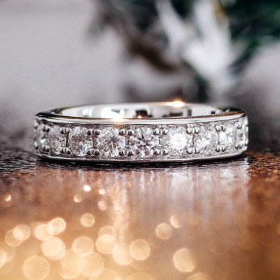 Round Lab Grown Diamond Engagement Full Eternity Band Ring 14k White Gold