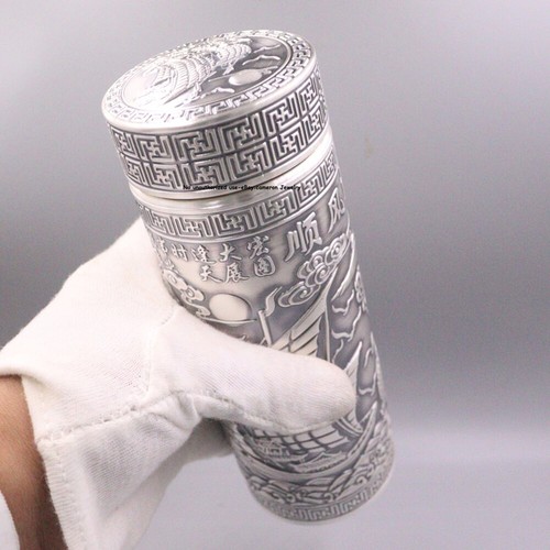 Solid S999 Fine Silver 999 Drinking Cup Carved Sailing Coffee/Hot Tea Bottle - Picture 8 of 9