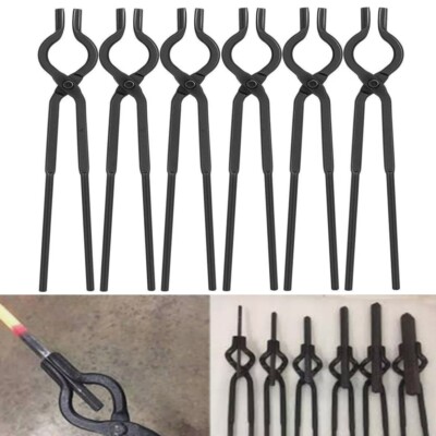6pcs Blacksmith V-Bolt Tongs Set 3/8'' 1/2'' 5/8'' 3/4'' 7/8'' 1'' Anvil Forge Bladesm