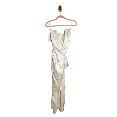 NWT V. Chapman June Corset Jacquard Front-Slit Gown Dress Ivory White US 10