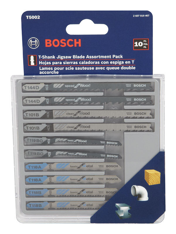 Bosch T5002 High Carbon Steel T-Shank Assorted TPI Jig Saw Blade Set