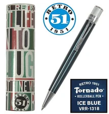 Retro 51 #VRR-1318 / Lacquered Ice Blue Tornado Rollerball Pen 