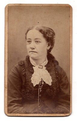 Antique CDV Circa 1880s Burnham Gorgeous Lady Lace Collar Cross Portland ME