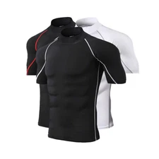 Men's High Neck Base Layer T-shirt Muscle Compression Quick Dry Gym Top Shirts