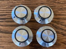 4 New Black Silver Skirted 1.5" Knobs 1/4" shaft SHORT for Guitar Amp Qty