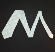 NWT Vintage 1970's Mod Polyester Designer Necktie Wide Light Blue Plaid NOS New