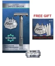 2 Sided Safety Razor & 10 Double Edge Blades Shaving Butterfly Man Gift Holidays
