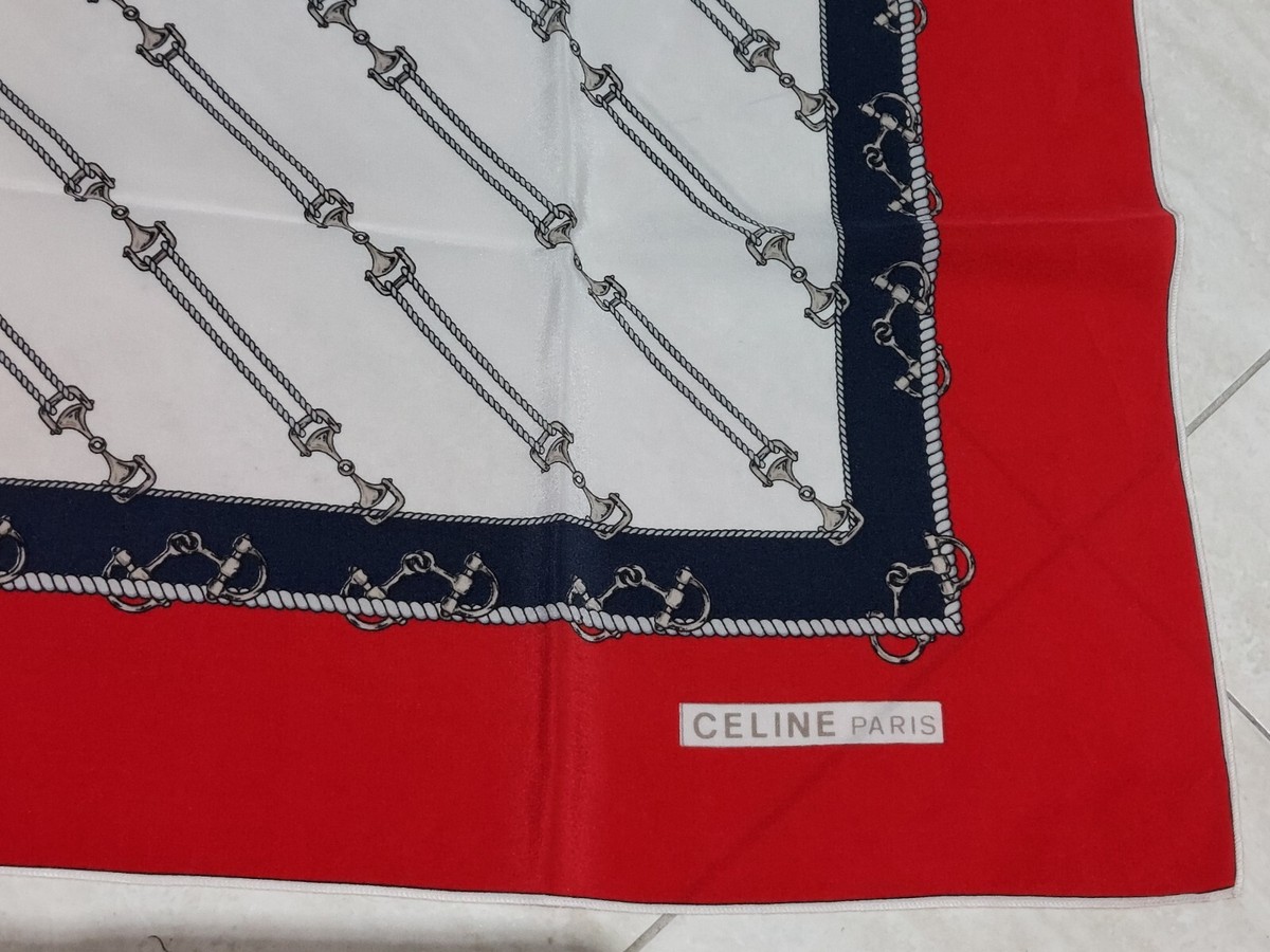Mini Scarf CELINE Equestrian Pocket Bandana Red Cream Blue
