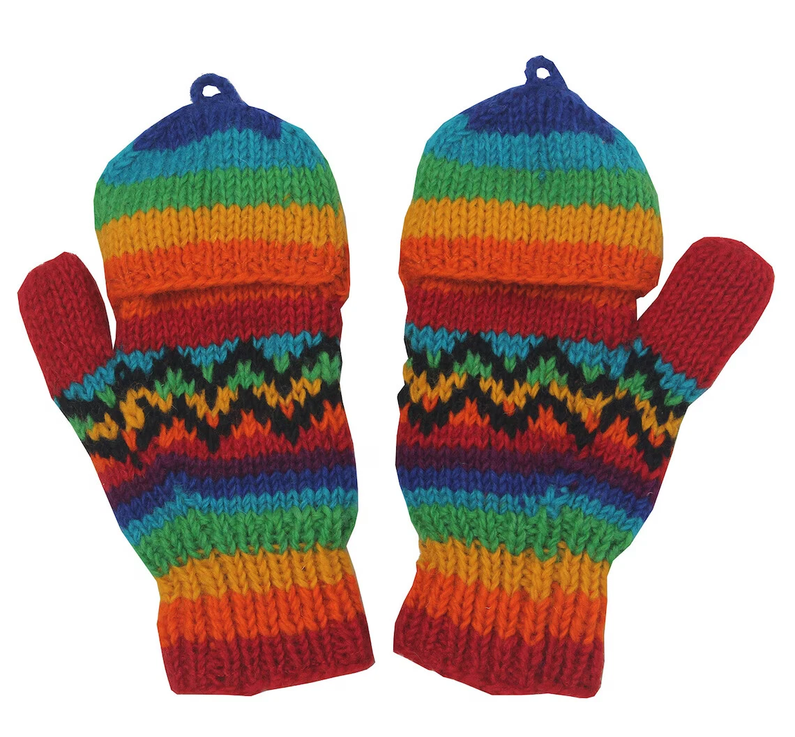 100% Wool Unisex Hand Knit Convertible Mitten, Winter Gloves, Fingerless Gloves