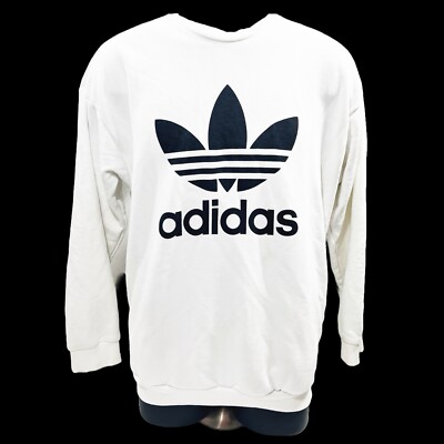 Adidas Crewneck Sweatshirt Pockets Womens Extra Small XS White w/ Trefoil  Logo
