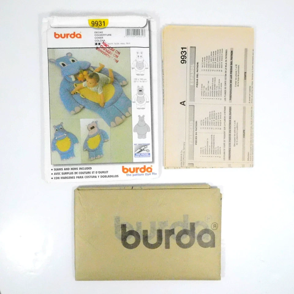Burda 9931 Hippo Floor Mat Pattern One Size Uncut Baby Play Mat Room Decor - Image 2 of 4