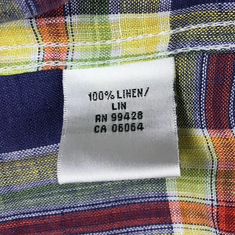 Bugatchi Uomo Shirt Mens XXL Blue Plaid Linen Shaped Fit Long Sleeves Button Up - Image 3 of 4