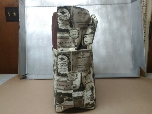 Paris Eiffel Tower Stamps Labels Brown Large Purse/Project Bag Handmade 14x16 - Picture 2 of 7