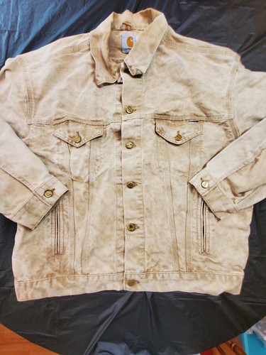 Carhartt 100th Anniversary Trucker Style Jacket Men’s XL Faded Beige Distressed