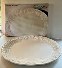 SIGNATURE HOUSEWARES Classics White Fruit Embossed Platter 18.25" x 14" NEW NIB