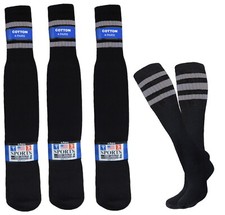 4-8-12 Pk Black Gray Striped tube Socks 22 inch Old School Cotton
