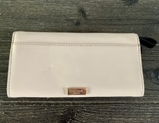 KATE SPADE Slim Bifold Multi Pocket Wallet-Clutch w/Strap Pink Patent Black Bow