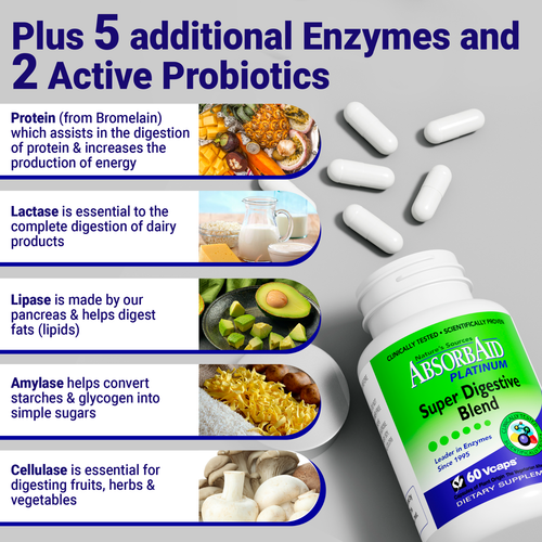 AbsorbAid PLATINUM 60 Digestive Enzymes & Probiotics - 60 Vegetarian Capsules - Picture 5 of 12
