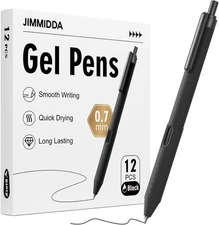 12 Pack Black Pens - 0.7mm Gel Ink 12 Count (Pack of 1), 