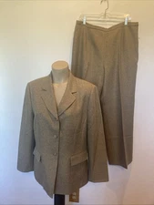 Le Suit  size 16 petite brown tweed side zipper pant suit Fall