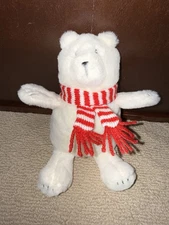 Giggle Scape White Polar Bear Red White Scarf Plush Stuffed Animal EUC