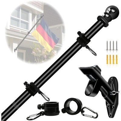 Fahnenmast Edelstahl, 1,5 m, Garten, Wandhalterung, Flagge, schwarz