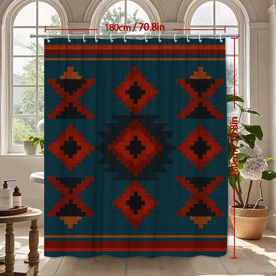 Цветная занавеска для душа с племенным узором для декора ванной - Изображение 3 из 4