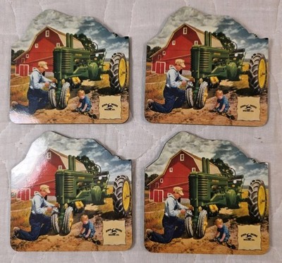 John Deere Coasters Set of 4 Cork Barn Tractor Father Son Country Life