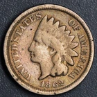 1862 1C INDIAN HEAD COPPER CENT KM# 90 Grade:  G+  A6955