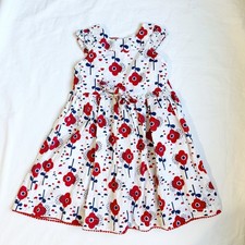 Deux Par Deux Girls Floral Sleeveless Dress Red Navy White Size 5 100 Cotton