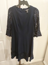 Navy Lace and Sequins 10P Dress - R&M Richards Bell Sleeve NWT$129
