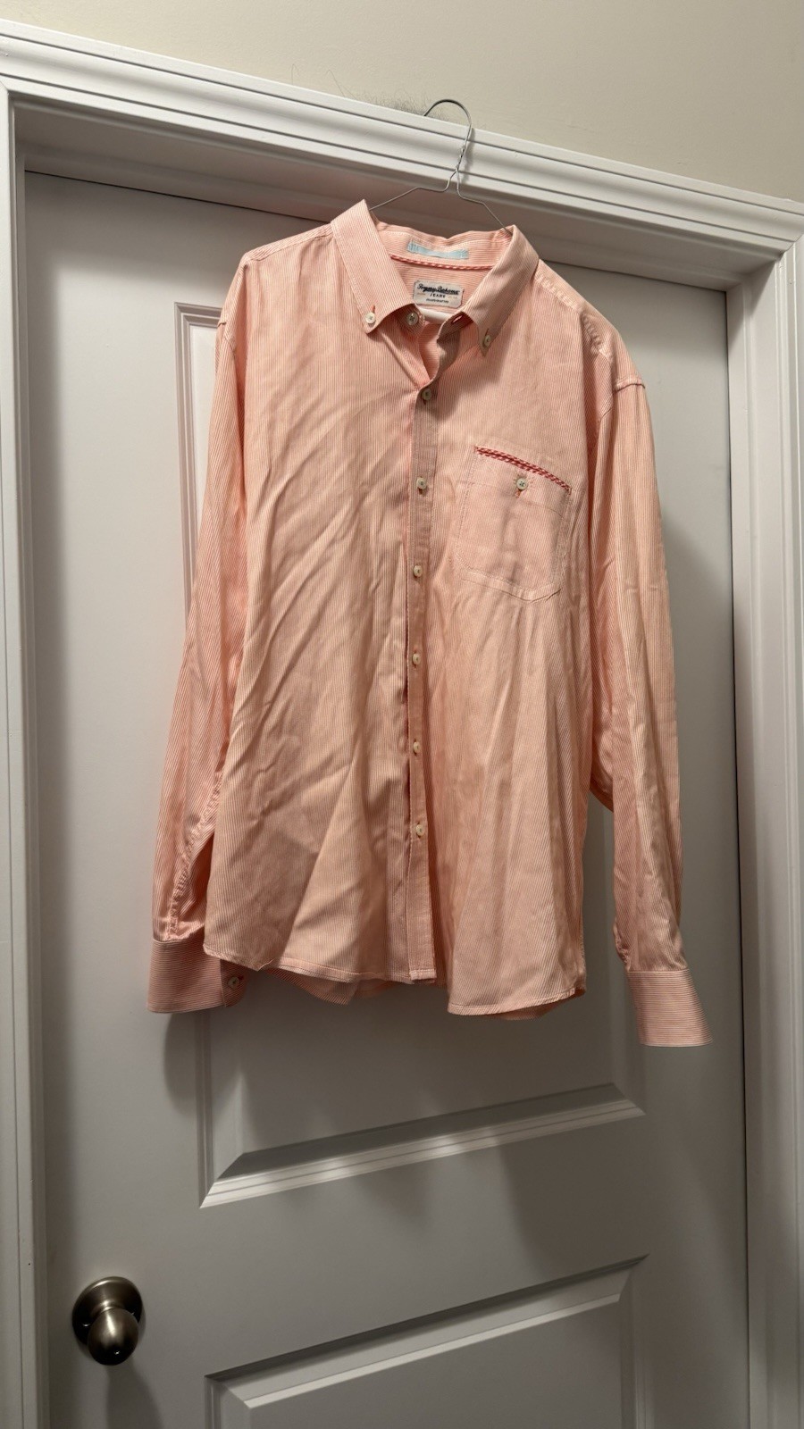 Tommy Bahama Mens Button Up Striped Dress Shirt Peach Size XL Island Modern Fit