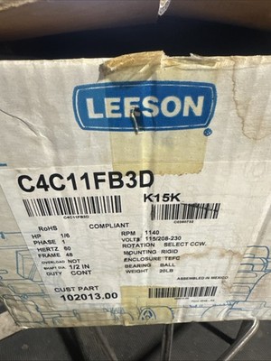 Leeson 102013.00 C4C11FB3D Motor 1/6 HP 1140 RPM 115/208-230V