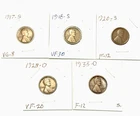 1917-S VG,18-S VF+, 20-S F,28-D VF,33-D F Wheat cents