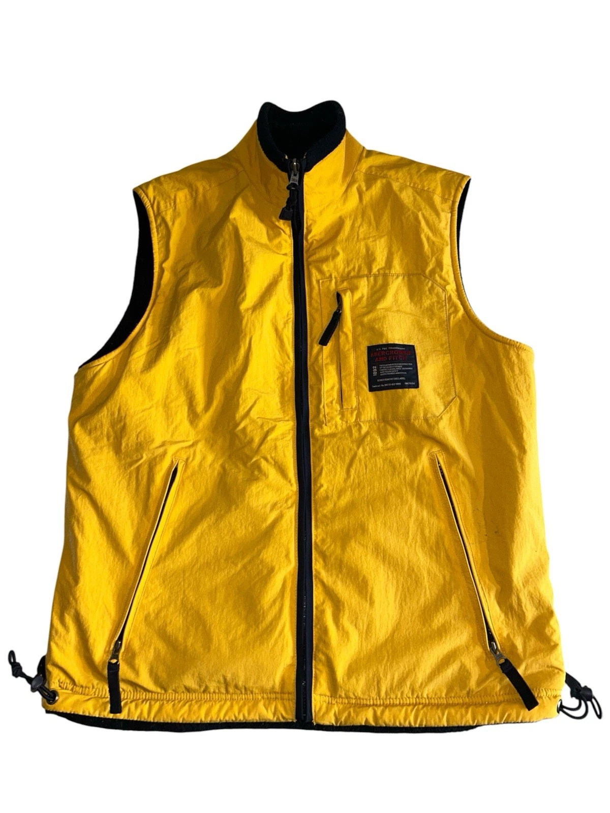 Vintage Abercrombie Fitch Vest Mens Small Yellow Reversible Full Zip Fleece Y2K