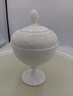 Avon White Milk Glass w/ Lid Pedestal Compote Candy Nut Dish Floral Vintage 2 Pc