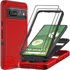 Pixel 7 Case Red/Black Heavy Duty Shockproof 2 Screen Protectors
