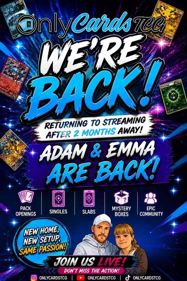 OnlyCardsTCG Pokemon Stream - We're Back!!!! *Mystery Boxes* Suprise Sunday