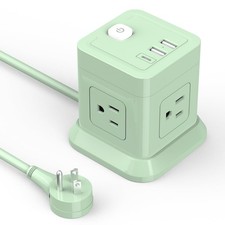 Cube Power Strip, 4 Widely Spaced Outlet with 3 USB 1 USB  Flat Plug Power ...