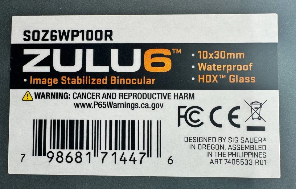 Sig Sauer Zulu6 HDX OIS 10X30mm Orange Waterproof Fog-Proof  Binocular NEW - Image 2 of 3
