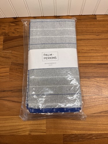 Palm & Perkins Set 4 Tovaglioli di Panno Upcycled NUOVI Blu e Grigi - Foto 6 di 6