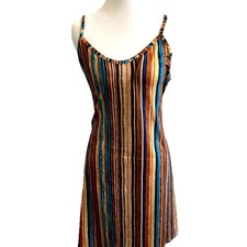 Boho Cami Midi Dress Shift Stripes Pockets Retro Baggy Festival Casual Beach L