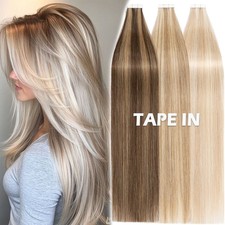 THICK 10-80PCS Tape In Russian Remy Human Hair Extensions THICK Skin Weft Blonde