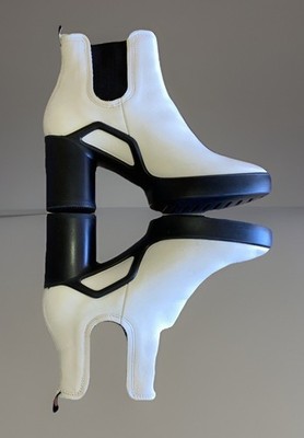 ECCO  Chelsea White Black Block Heel Ankle Boots W6