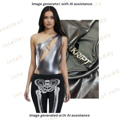 The Kript S silver one shoulder cutout bodysuit  
