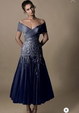 Tarik Ediz Gorgeous Navy Blue Midi Dress Size 6 NWOT. Prom or Formal