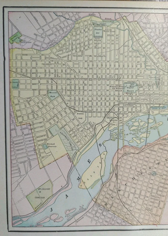 Mapa RICHMOND VIRGINIA VA 1900 de colección 14"x11" antiguo original UNION HILL Foto 2 de 4